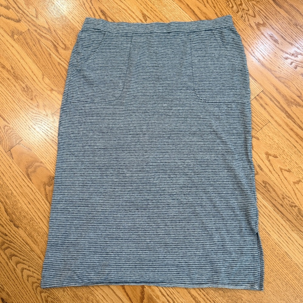 Prana Womens XL Blue White Striped Hemp Organic Cotton Maxi Skirt with Pockets